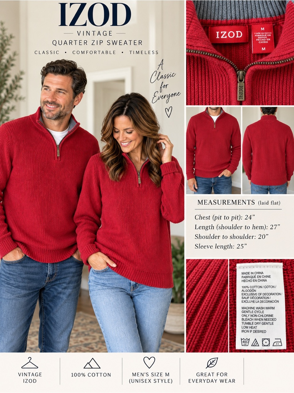 Izod Red Men's Quarter Zip Sweater